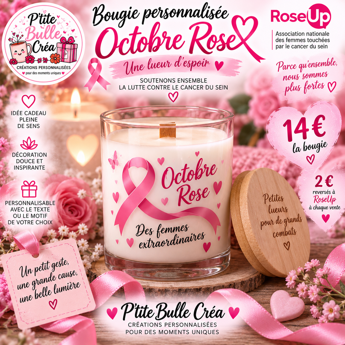 🎀 Bougie personnalisée – Octobre Rose 🎀