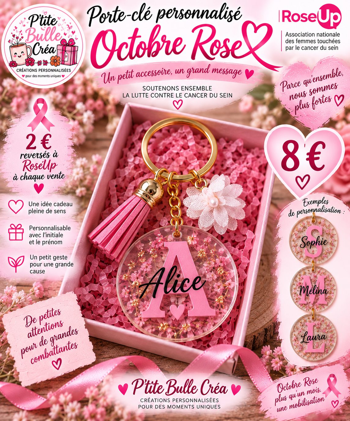 🎀 Porte-clé personnalisé – Octobre Rose 🎀