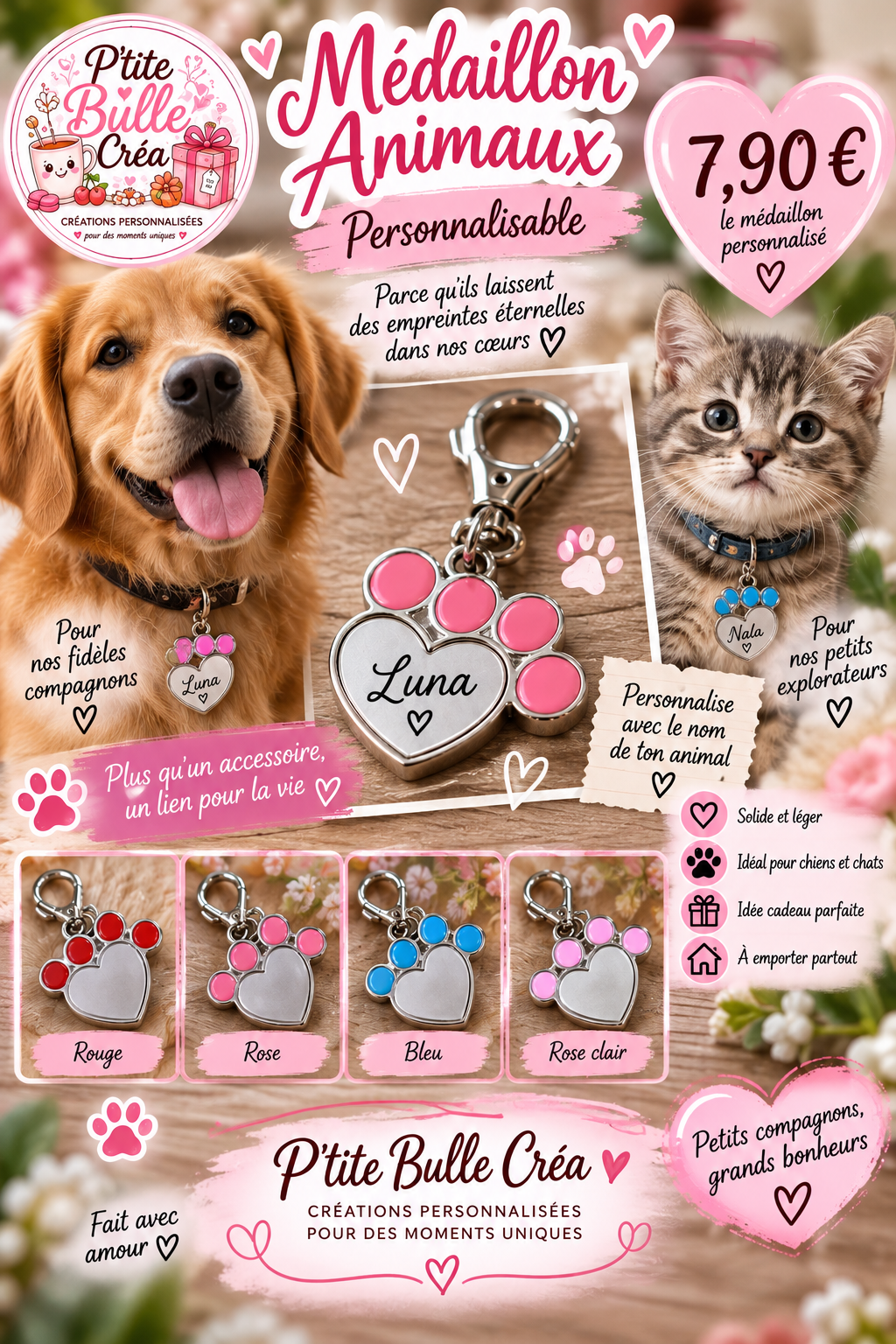 🐾 Médaillon animaux personnalisable🐾