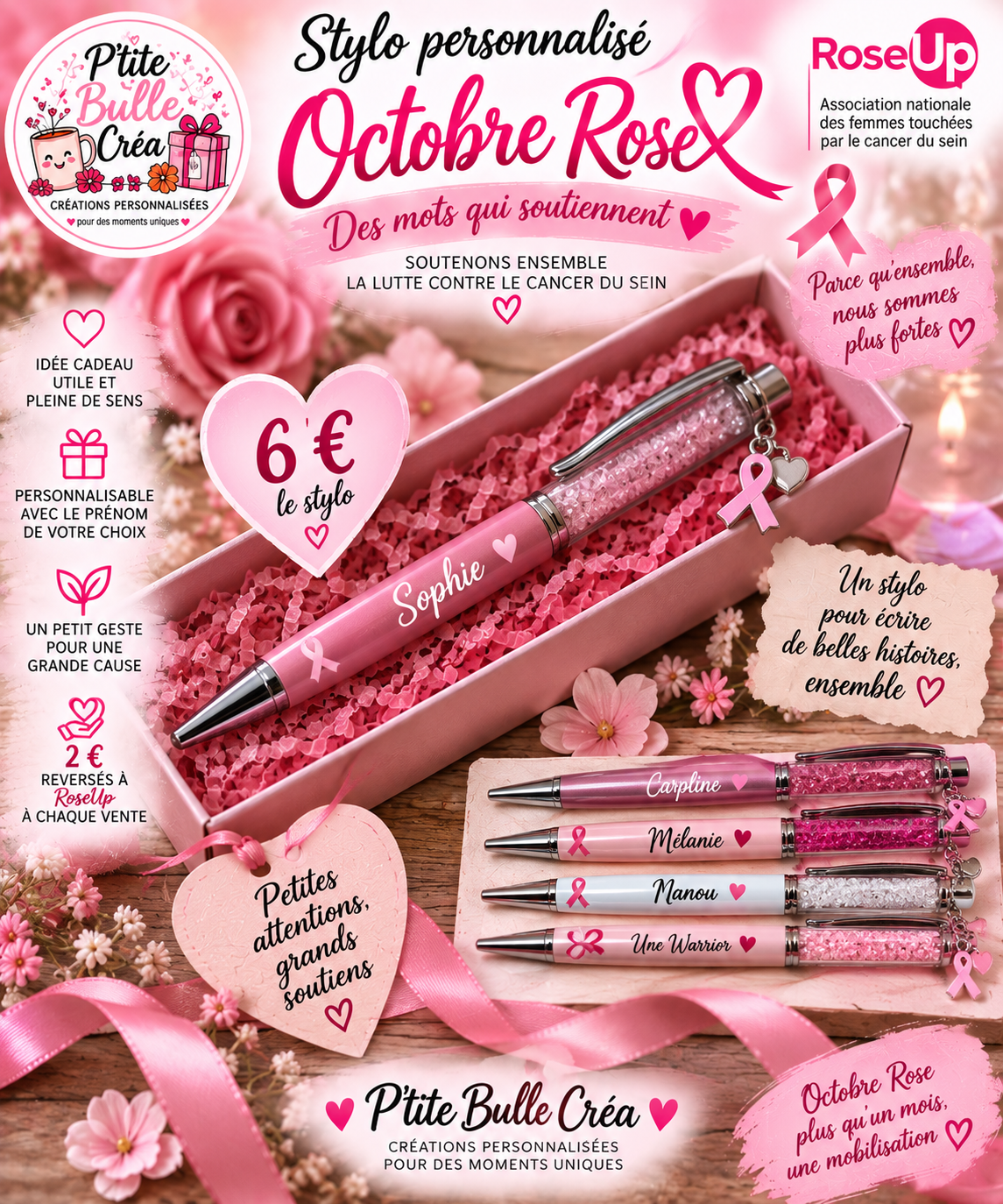 🎀 Stylo personnalisé – Octobre Rose 🎀