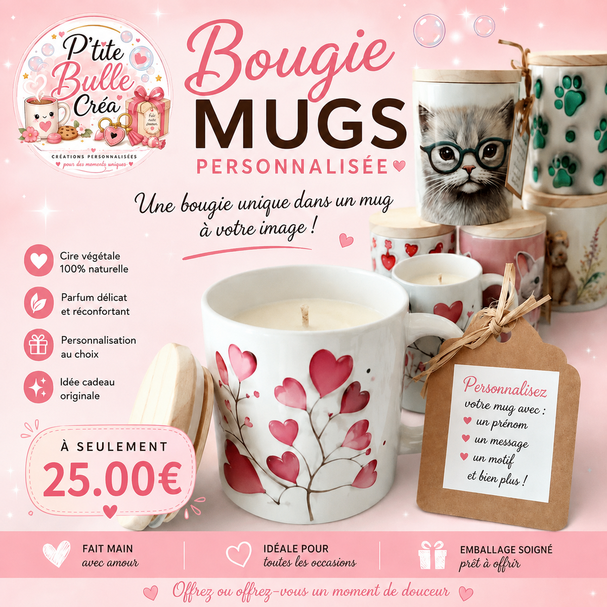 Bougie mug personnalisable
