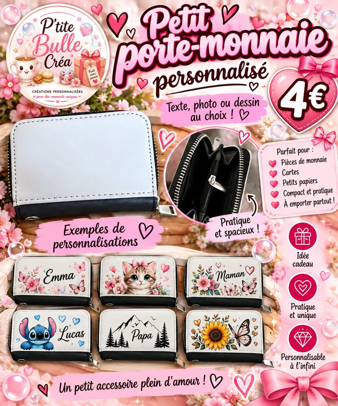 💕 Petit porte-monnaie personnalisé💕
