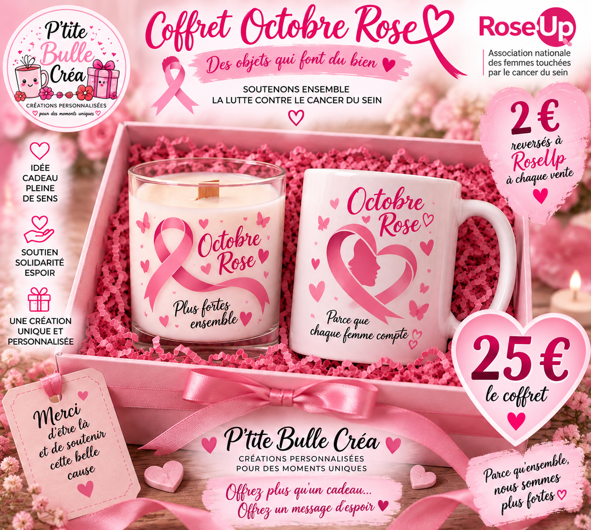 🎀 Coffret Octobre Rose  bougie et mug– 🎀