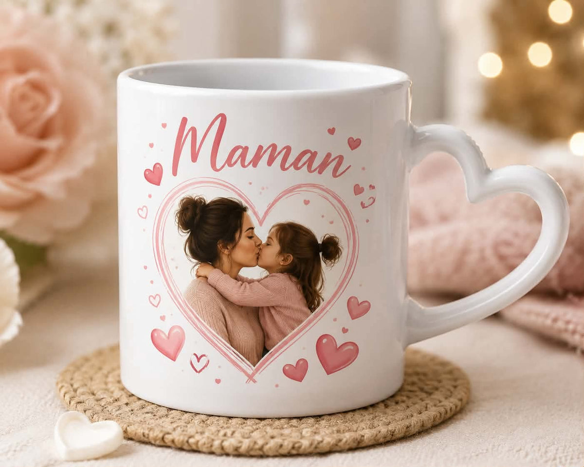 Mug anse coeur personnalisable